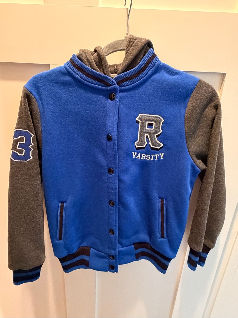 Varsity Blue and Gray Kids Letterman Jacket